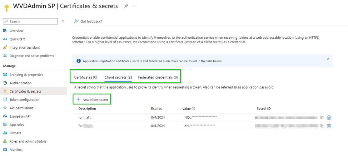 Figure 3 - Application Administrator Role can add credentials to an application