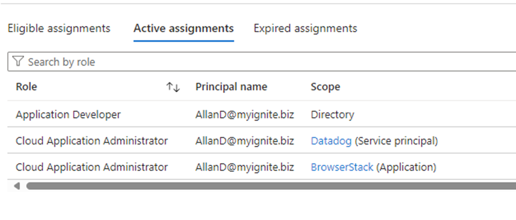 Figure 5 - User assigned Cloud Application Administrator Role at Service Principal and an application level but not directory level