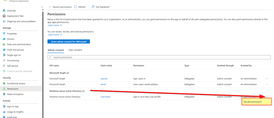 Revoking AAD permission from Enterprise Application
